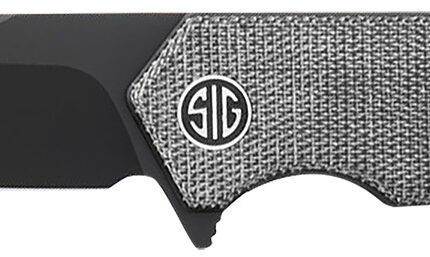 Sig Sauer Knives TS8BB Tsuru  3.30" Folding Tanto Plain Black PVD 154CM SS Blade, 4.20" Salt & Pepper Micarta Handle