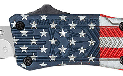 CobraTec Knives SUSACTK1SDNS CTK-1 American Flag Small 2.75" OTF Drop Point Plain D2 Steel Blade, 4.25" Red/White/Blue Flag Cerakote Aluminum Alloy Handle