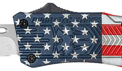 CobraTec Knives MUSACTK1MDNS CTK-1 American Flag Medium 3" OTF Drop Point Plain D2 Steel Blade, 5" Red/White/Blue Flag Cerakote Aluminum Alloy Handle