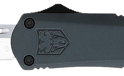 CobraTec Knives MGYFS3DNS FS-3  Medium 3" OTF Drop Point Plain D2 Steel Blade, 4.50" Gray Aluminum Alloy Handle