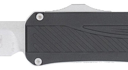 CobraTec Knives CTLGDBLKTNS Legend  EDC 3.13" OTF Plain Stonewashed VG-10 SS Blade, 4.75" Black Textured Aluminum Handle