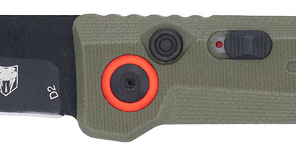 CobraTec Knives CTIFRODG Inferno 3.50" OTF Tanto Plain Black TiCN D2 Steel Blade, 4.75" OD Green Textured Handle