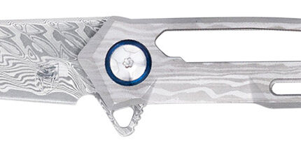 CobraTec Knives CTGSTDAMWNS Ghost  3.88" Folding Wharncliffe Plain Damascus Blade, 4.94" Cut Out Titanium Handle