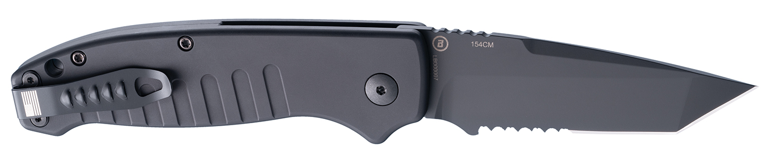 Hogue 64120 Ballista 3.50" Folding Tanto Part Serrated Black Cerakote 154CM SS Blade, Matte Black w/Fluted Texture Aluminum Handle