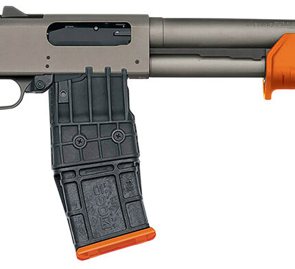 Mossberg 50222 590M  12 Gauge 10+1 18.50" Tungsten Gray Cerakote Barrel & Steel Drilled & Tapped Receiver, Magpul SGA Safety Orange Synthetic Stock