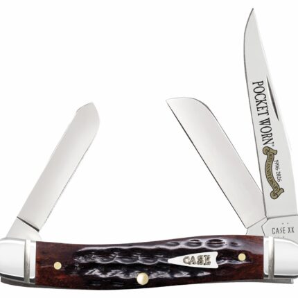 Case 55232 Pocket Worn Stockman Medium Folding Clip Point/Pen/Sheepsfoot Plain Tru-Sharp SS Blade, Mahogany Corn Cob Jigged Bone Handle
