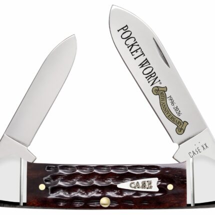 Case 55235 Pocket Worn Canoe Folding 2" Pen/2.63" Spear Plain Tru-Sharp SS Blade, Mahogany Corn Cob Jigged Bone Handle