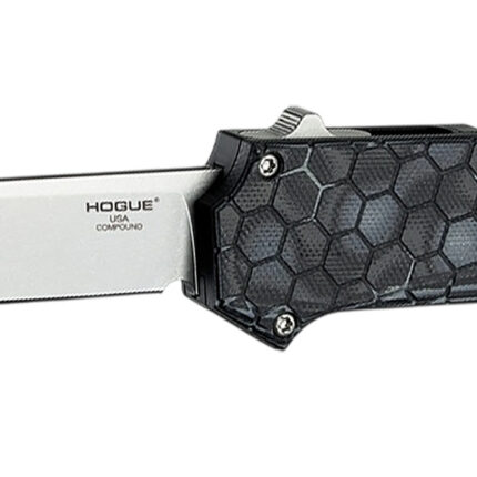 Hogue 34039 Compound  3.50" OTF Clip Point Plain Stone Tumbled CPM 30CV SS Blade. G-Mascus Black Aluminum/G10 Handle