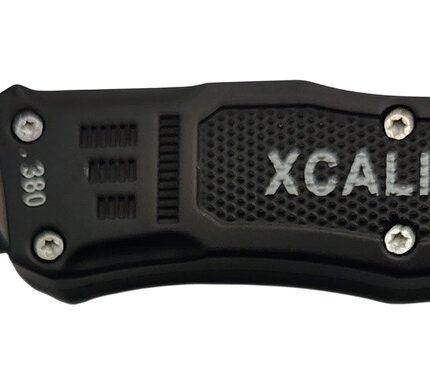 Xcaliber Knife Company  380 ACP  Small 2.75" OTF Part Serrated Black 440C SS Blade, 3.91" Steel Handle