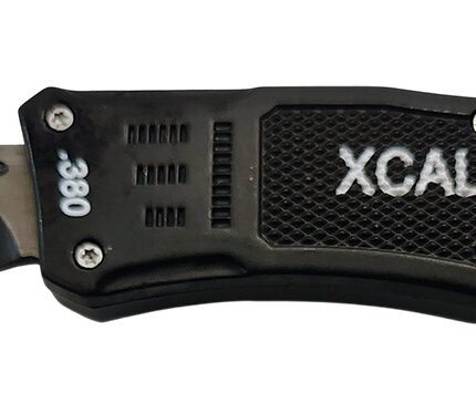 Xcaliber Knife Company  380 ACP  Medium 3.25" OTF Part Serrated Black 440C SS Blade, 4.64" Steel Handle
