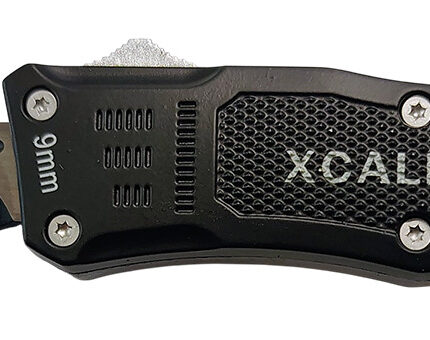 Xcaliber Knife Company  9mm  Small 2.75" OTF Drop Point Black 440C SS Blade, 3.91" Steel Handle