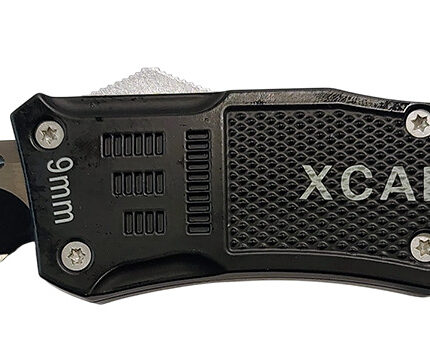 Xcaliber Knife Company  9mm  Large 3.80" OTF Drop Point Black 440C SS Blade, 5.30" Steel Handle
