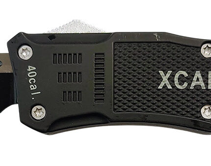 Xcaliber Knife Company  40 Cal  Large 3.80" OTF Tanto Part Serrated Black 440C SS Blade, 5.30" Steel Handle