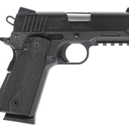 Tanfoglio TFPUGIO9 Pugio  Compact 9mm Luger 10+1 3.54" Stainless Bull Barrel, Black Steel Serrated Slide, Black Polymer Frame w/Beavertail & Picatinny Rail, Textured Grip