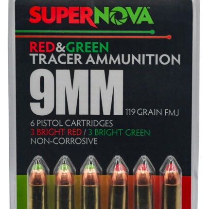 Supernova PMSN9MMMP Green/Red Tracer  9mmLuger 119Gr Full Metal Jacket 6 Per Box/60 Case