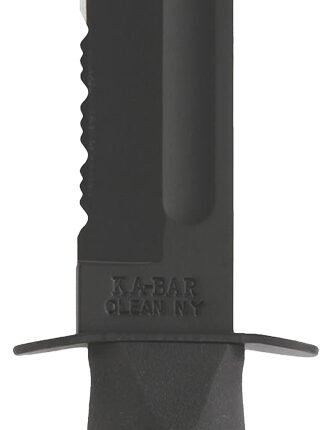 Ka-Bar 1212 Fighting/Utility  7" Fixed Clip Point Part Serrated Black 1095 Cro-Van Blade, Black Kraton G Handle, Includes Sheath
