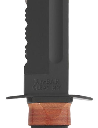 Ka-Bar 1218 USMC Fight/Utility 7" Fixed Clip Point Part Serrated Black 1095 Cro-Van Blade. Brown Leather Handle. Includes Sheath