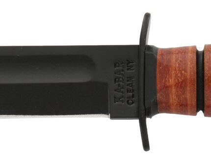 Ka-Bar 1250 Short USMC 5.25" Fixed Clip Point Plain Black 1095 Cro-Van Blade, Brown Leather Handle, Includes Sheath