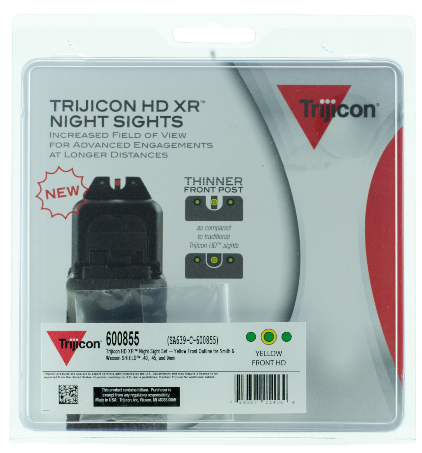 Trijicon 600855 HD XR Night Sights Green/Tritium Yellow Outline Front Sight-Green Tritium Black Outline Rear Sight Smith & Wesson M&P Shield/M&P Shield Plus
