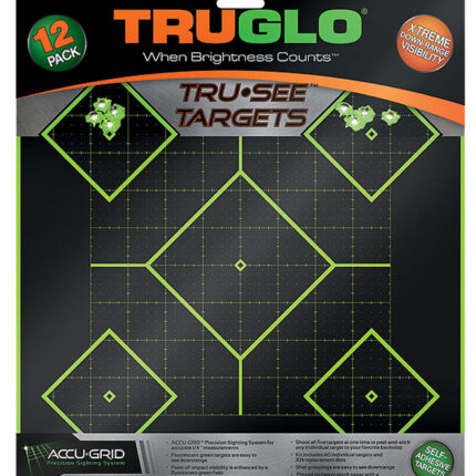 TruGlo TG14A12 Tru-See 5- Diamond Target Self-Adhesive Heavy Paper Black/Green 12"x12" 12 Pack