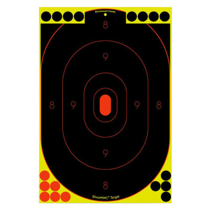 Birchwood Casey 34617 Shoot-N-C Reactive Target Self-Adhesive Paper Black/Yellow/Red 12"x18" Oval Silhouette 12 Pack