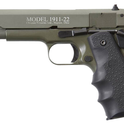 Chiappa Firearms 401121 1911-22  22 LR 10+1 5" OD Green Serrated Steel Slide & Beavertail Frame, Black Hogue Rubber w/Finger Grooves Grip
