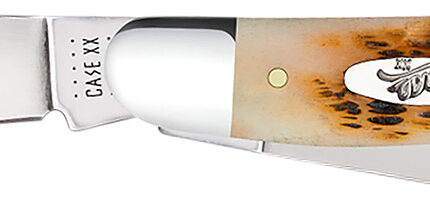 Case 00128 Stockman  Medium 2.92"/2.15"/1.90" Folding Clip/Sheepsfoot/Spey Plain Mirror Polished Tru-Sharp SS Blade/Peach Seed Jigged Amber Bone Handle