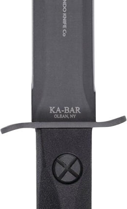 Ka-Bar EK44 Ek Model 4 6.63" Fixed Double Edge Spear Point Plain Stonewashed 1095 Cro-Van Blade, Black GRN Handle, Includes Sheath