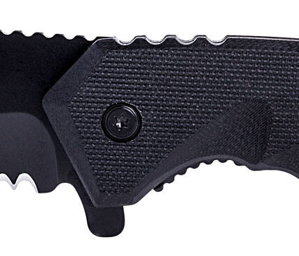 Humvee Adventure Gear HMVKTR15 Tactical Recon  3" Folding Drop Point Part Serrated Black Stainless Steel Blade/Black Textured Features Glass Breaker/Seat Belt Cutter Includes Pocket Clip