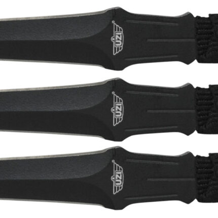 Uzi Accessories UZKTRW003 Throwing Knives  3" Fixed Straight Back Plain Black Stainless Steel Blade Black Nylon Cord Wrapped Handle