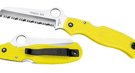 Spyderco C89SYL Atlantic Salt  3.69" Folding Sheepsfoot Serrated H2 Steel Blade, Yellow FRN Handle, Includes Pocket Clip