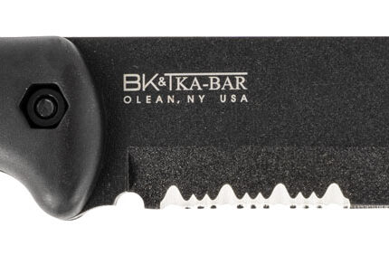 Ka-Bar BK3 Becker Tac Tool 7" Fixed Chisel w/Wire Cutter Part Serrated Black 1095 Cro-Van Blade, Black Ultramid Handle, Includes Sheath