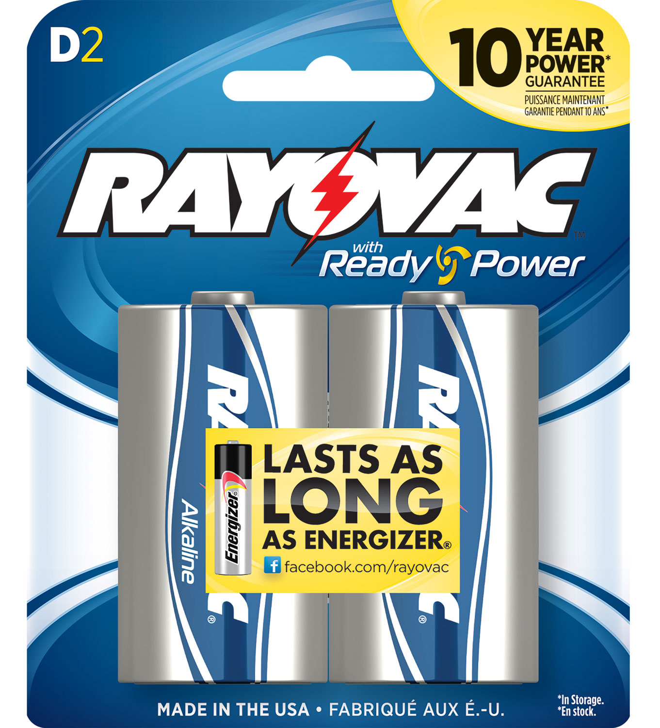 Rayovac 8132F D HIGH ENERGY Alkaline Batteries Silver/Blue 1.5 Volts 12,000 mAh (2) Single Pack