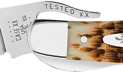 Case 0260 6 RussLock  2.70" Folding RussLock Clip Plain Mirror Polished Tru-Sharp SS Blade/Peach Seed Jigged Amber Bone Handle