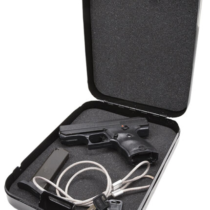 Hi-Point 916HSP CF Home Security Package 9mm Luger 8+1 3.50" Black Steel Barrel Black Powder Coated/Chrome Serrated Steel Slide Black Polymer Frame Black Polymer Grip, Keyed Lock Box