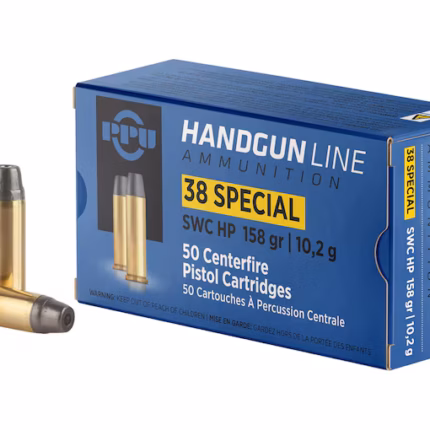 PPU .38 SPECIAL SWC HP 158G 50RD BOX 10 BOXES PER CASE