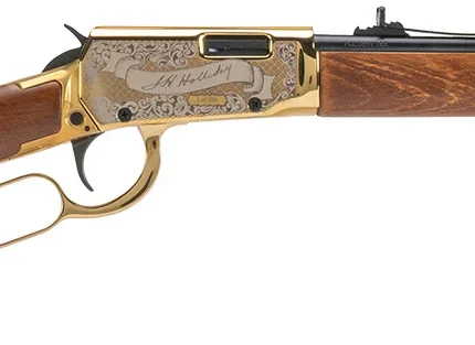 Rossi RL22181WDGDH Rio Bravo Doc Holiday 22 LR 15+1 18" Polished Black Oxide Alloy Steel Barrel, Gold Engraved Aluminum Receiver, Fixed Hardwood Stock