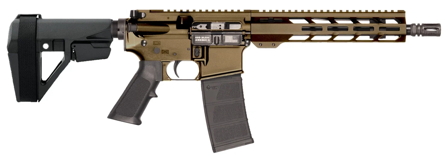 Patriot Ordnance Factory 02540 P-15 Sports South Exclusive 5.56 NATO 30+1 10.50" Black Threaded Barrel, Burnt Bronze Cerakote Aluminum Receiver w/Picatinny Rail, M-LOK Handguard, Black Polymer SB Tac