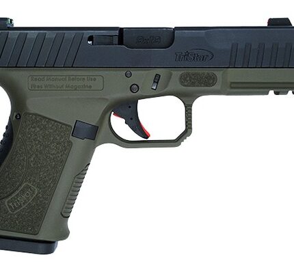 TriStar 85786 Apoc Pro 9mm Luger 15+1 4.50" Black Threaded Barrel, Black Cerakote Steel Optic Ready/Serrated Slide, OD Green Polymer Frame w/Picatinny Rail, Interchangeable Backstrap Grip