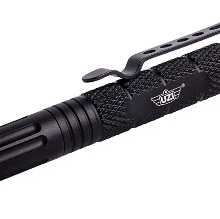 Uzi Accessories UZITACPEN6BK Tactical Pen Black Aluminum 6" Features Glass Breaker/Cuff Key