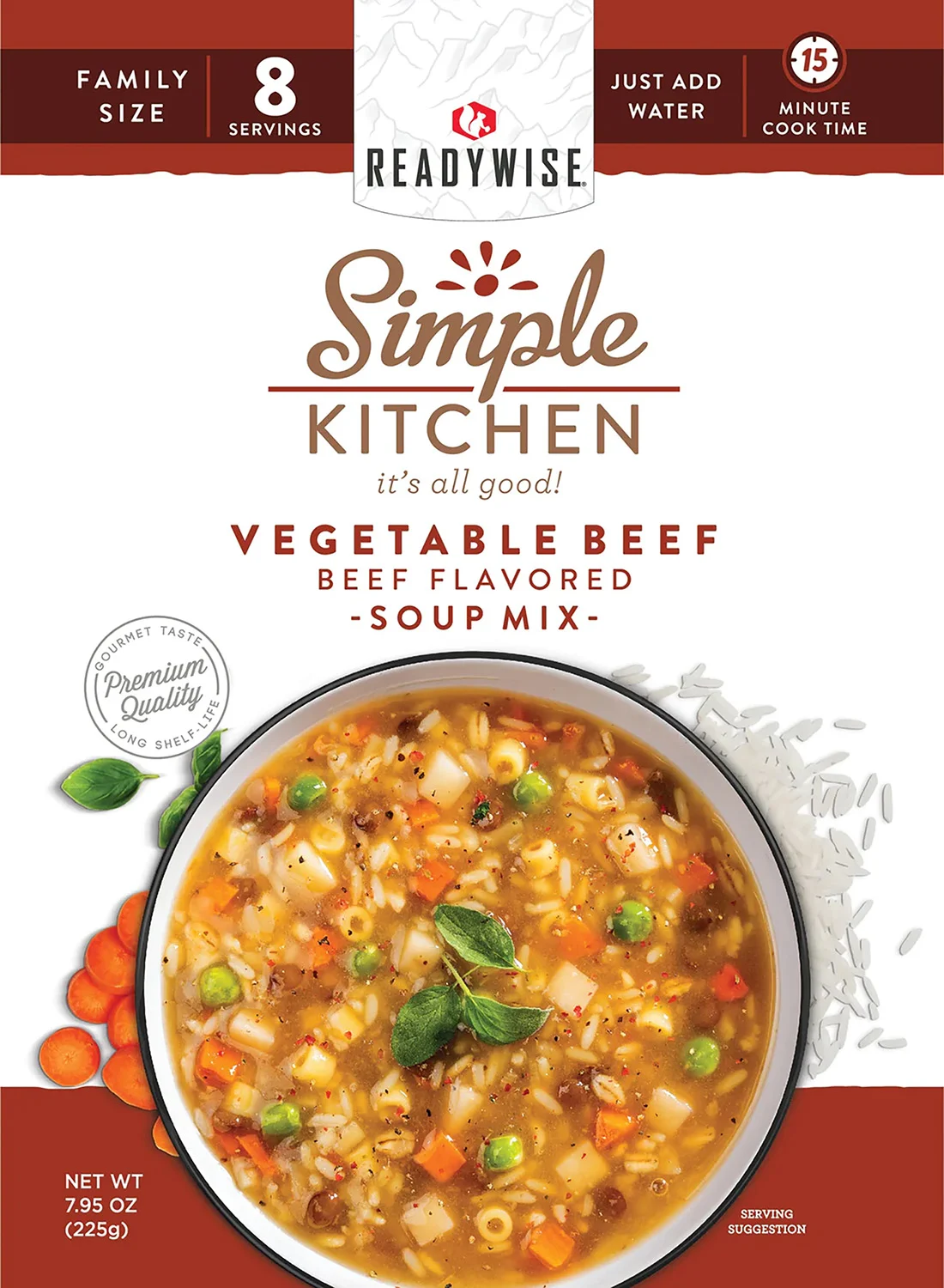 ReadyWise RWSK05067 Simple Kitchen Vegetable Beef Soup 8 Servings Per Pouch, 6 Per Case