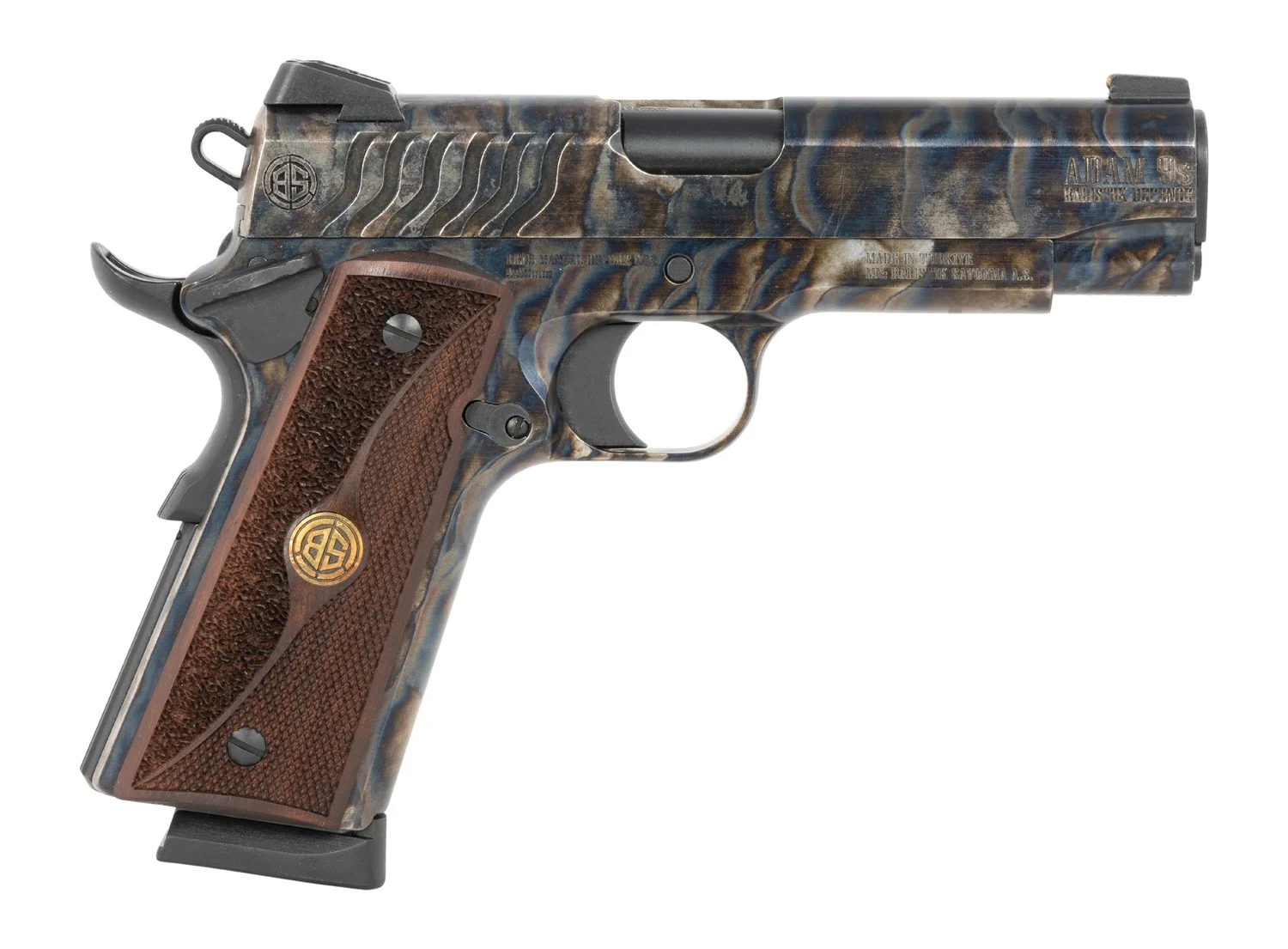 Dickinson LLC DCKSN45FS 1911 Premium Fireball 45 ACP 9+1 5" Black Steel Barrel, Fireball Serrated Aluminum Slide, Fireball Steel Frame, Wood Grip
