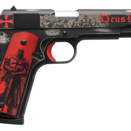 Tisas Arms 10100518AA2 1911 Crusader Full Size Frame 45 ACP 7+1 5" Steel Serrated Slide, Distressed Graphite Cerakote Carbon Steel Frame w/Beavertail, Multi-Color Cerakote Grip