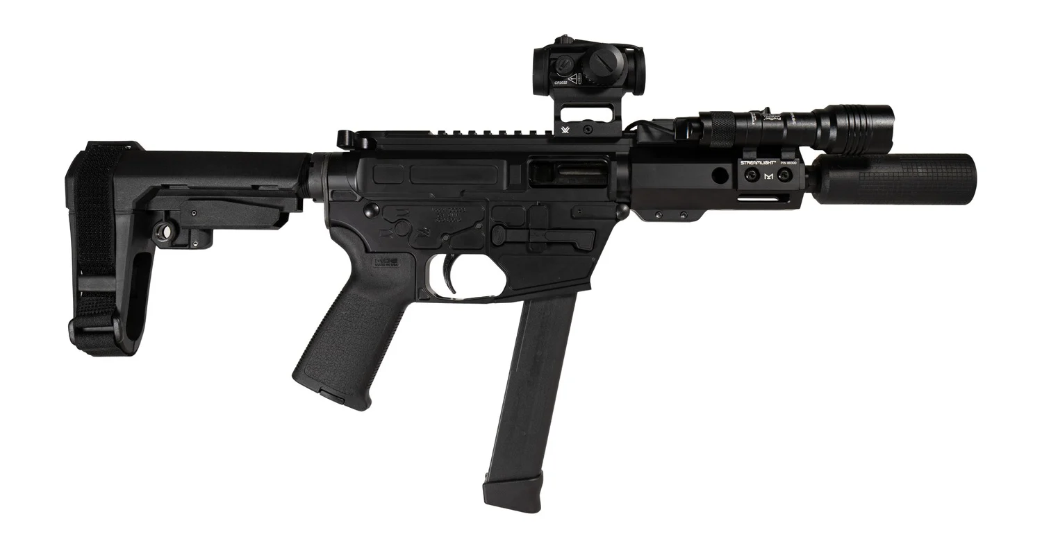 Shark Coast Tactical SCC8110CABLK-S Creepy Andrew 9mm Luger 30+1 Aluminum Receiver Picatinny Rail Receiver Black Polymer SB Tactical SBA3 Brace