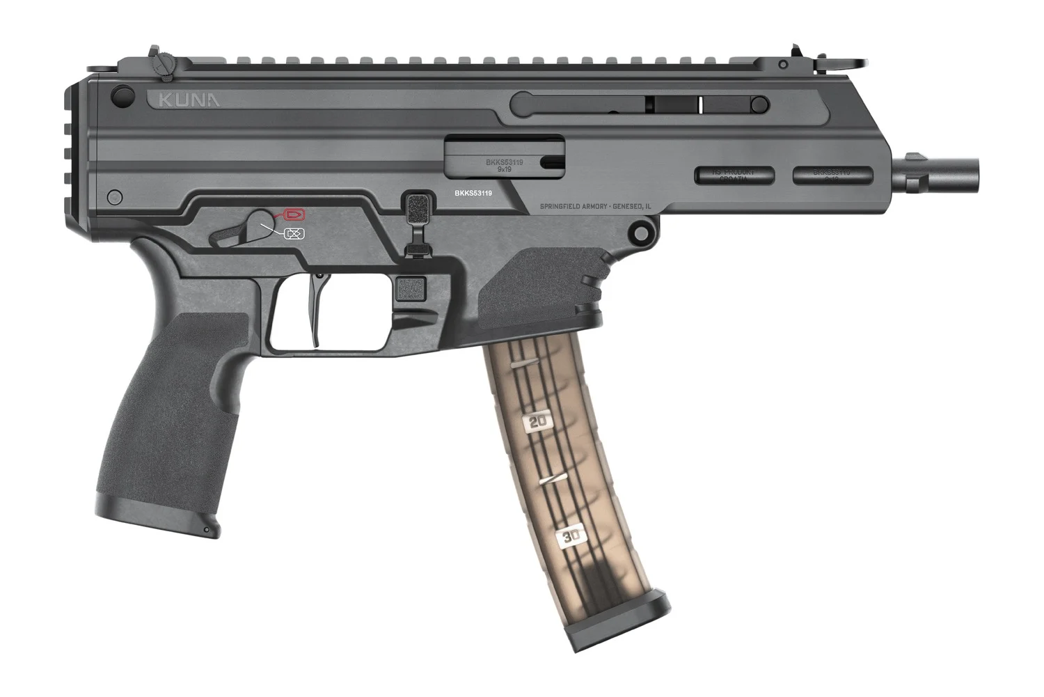 Springfield Armory KN9069BTL Kuna Tri-Lug 9mm Luger 30+1 6.13" Threaded Barrel, Black Aluminum/Polymer Receiver w/Picatinny Rail Receiver, M-LOK Handguard, Rear Picatinny Rail, Black Polymer Grip