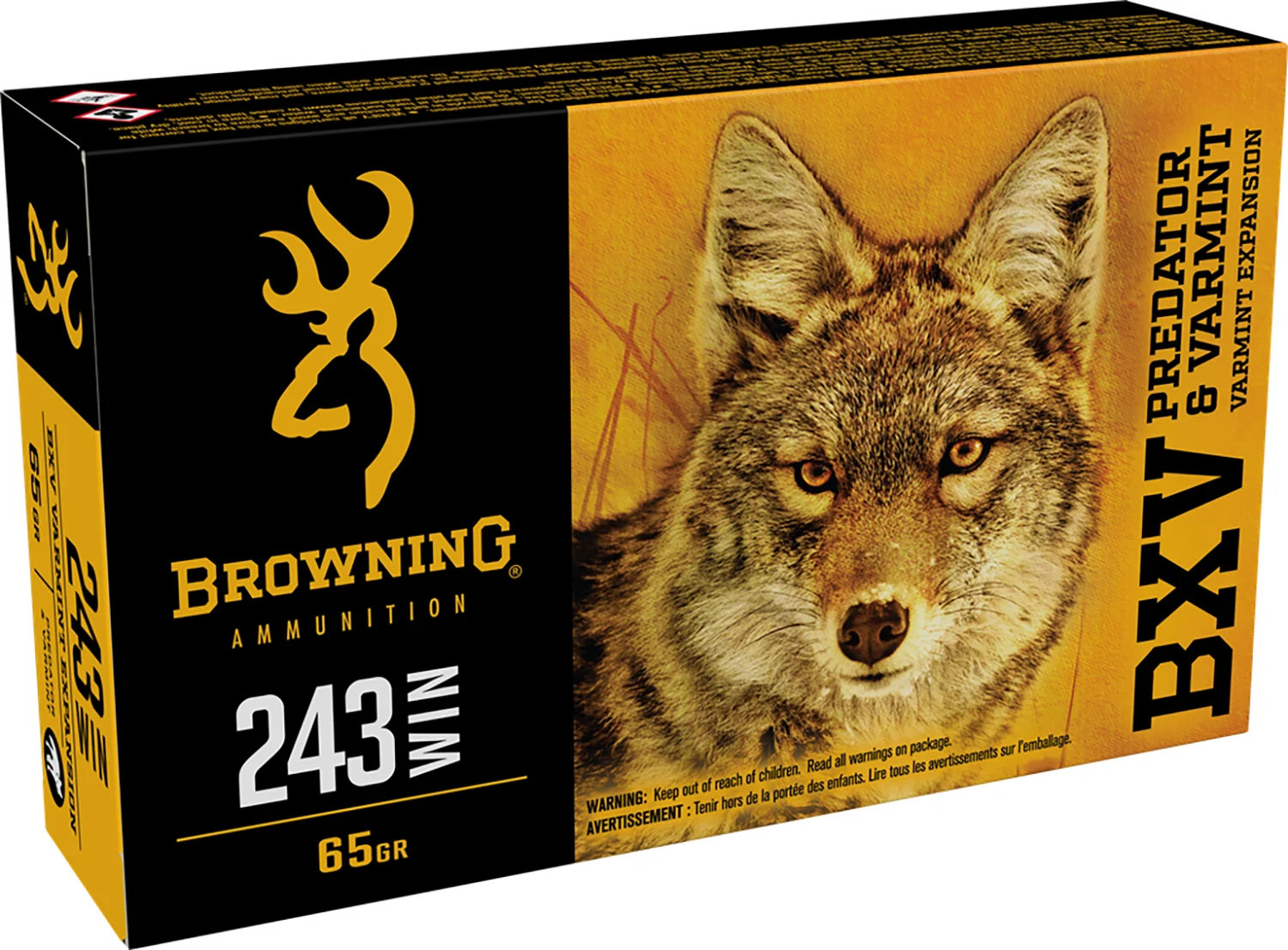 Browning Ammo B192302431 BXV Predator & Varmint 243Win 65gr Varmint Expansion Polymer Tip 20 Per Box/10 Case