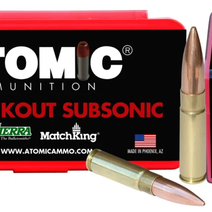 Atomic Ammunition 00465 Rifle Subsonic 300Blackout 220gr Hollow Point Boat Tail 50 Per Box/10 Case