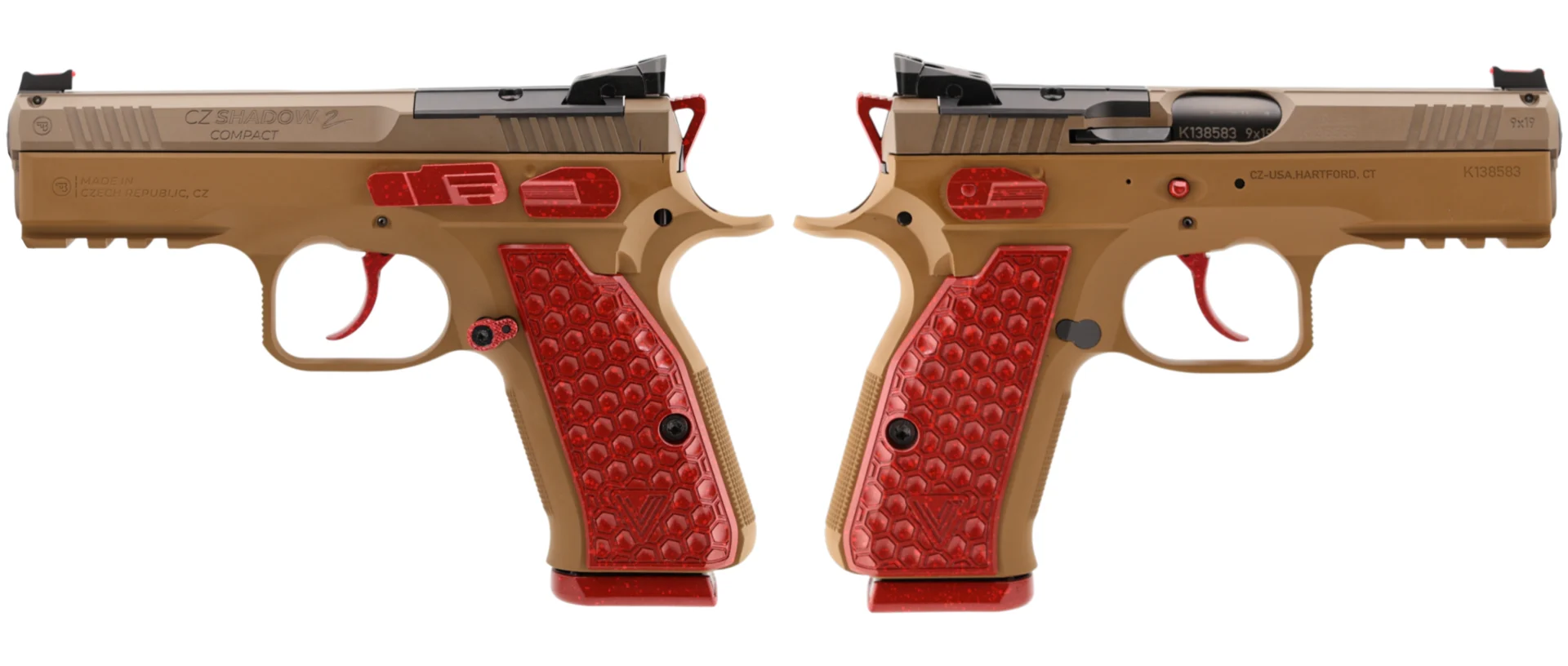 CZ SHADOW II COMPACT PEANUT BUTTER & STRAWBERRY JELLY 9MM PISTOL 4" 2-15RD MAGS