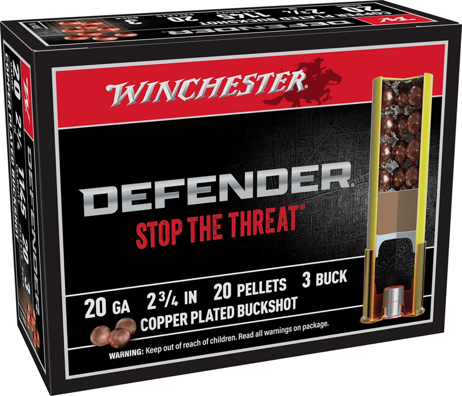 Winchester Ammo SB203PD Defender 20Gauge 2.75" 20Pellets Copper Plated 3Buck Shot 10 Per Box/10 Case