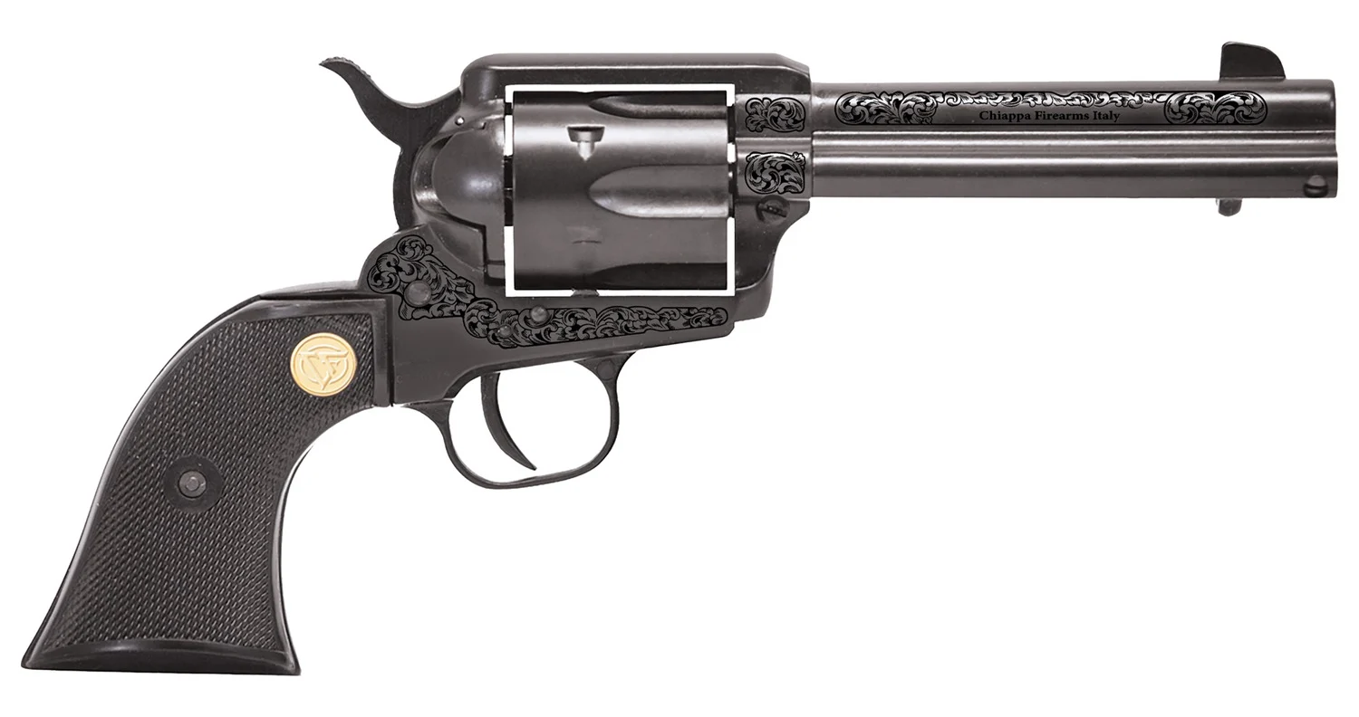 Chiappa Firearms 340340 1873 22 LR 6 Shot 4.75" Black Engraved Barrel, Black Cylinder, Black Engraved Alloy Frame, Black Plastic Grip, Exposed Hammer